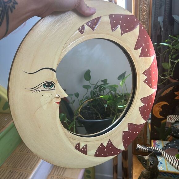 Vintage Whimsical Celestial Sun Moon Crescent Face Wall Mirror 15.5" - Picture 8 of 16